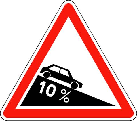 Panneau routier : descente dangereuse, 10 %.