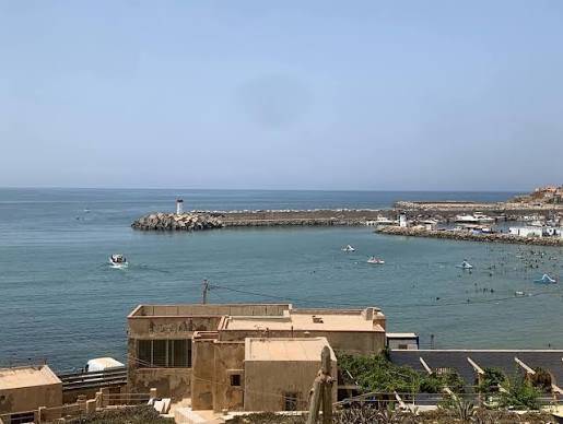 Une baie et un port, vus d’une terrasse.
